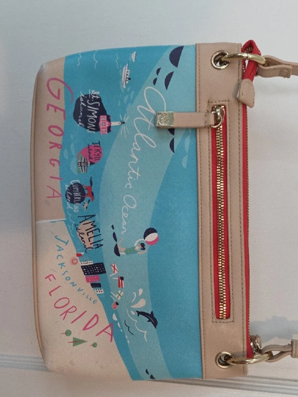 Spartina 449 Beige & Blue South Carolina Map Crossbody